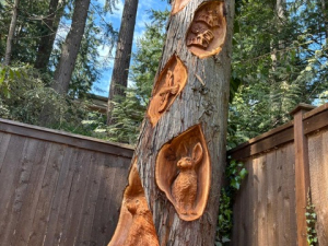 Twisted Wildlife Stump - Heron, Crow , Owls, Ferns - Leavenworth, WA
